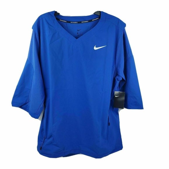 NIKE Baseball Pullover Jacket Mens Small 3/4 Sleeve Royal Blue